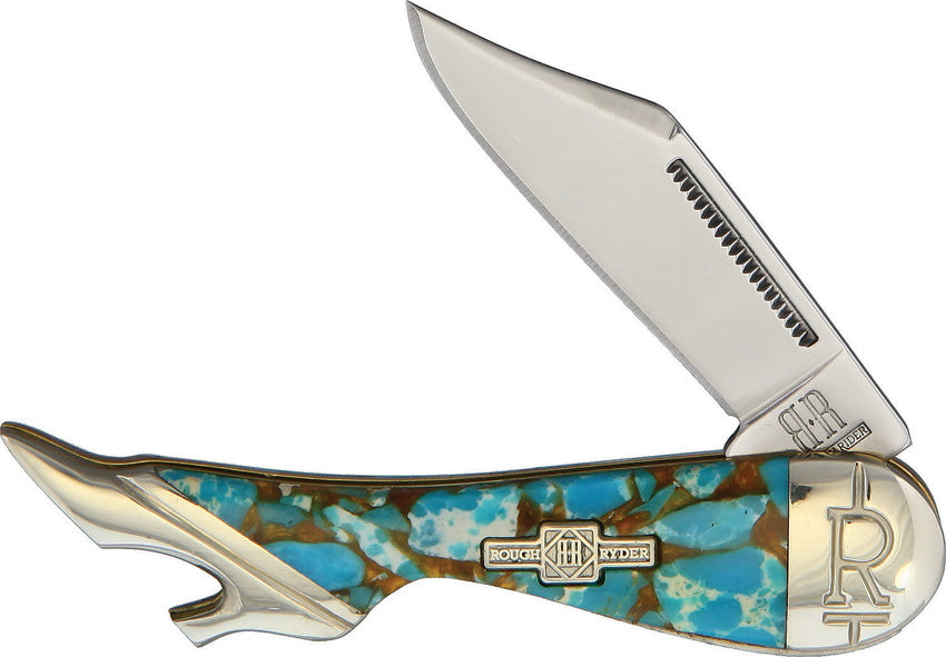 Rough Rider Leg Knife Amber Turquoise Stone