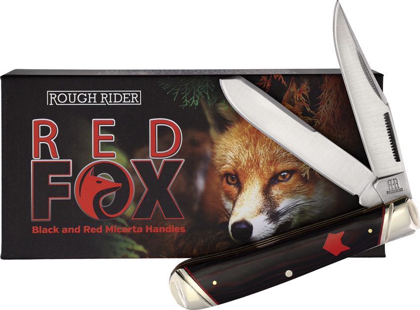 Rough Rider Red Fox Trapper Folding Knife Black & Red Micarta RR2292